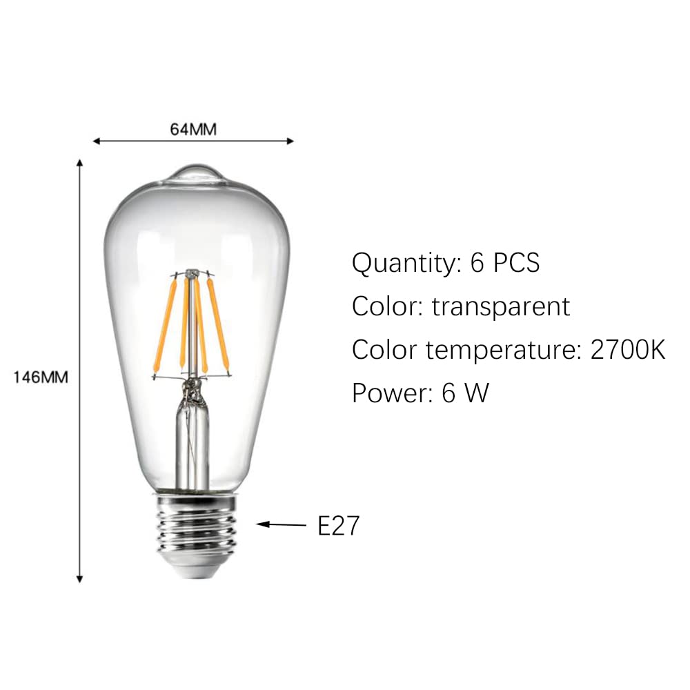 Hsthe Sea Vintage LED Edison Bulb, Dimmable 6W E27 Retro Light Bulb - Image 2