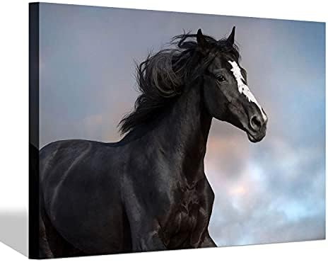 Black Horse Picture Canvas Art: Black Horse Painting Print Artwork Wall Art for Office ( 16