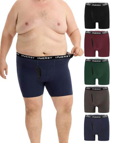 INNERSY Men's Big and Tall Boxer Briefs Stretch Cotton Moisture Wicking Underwear 5-Pack