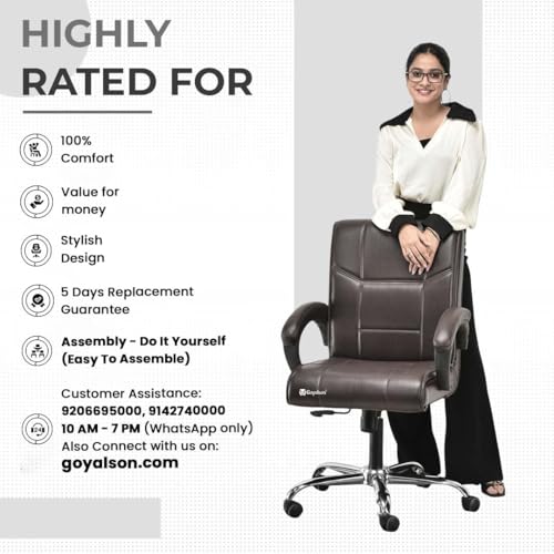 Image of GOYALSON Comfortable Revolving Chair for Director Principal Manager Office with arm Rest with Wheels and Cushioned seat Back (1, Coffee, Heavy 1)