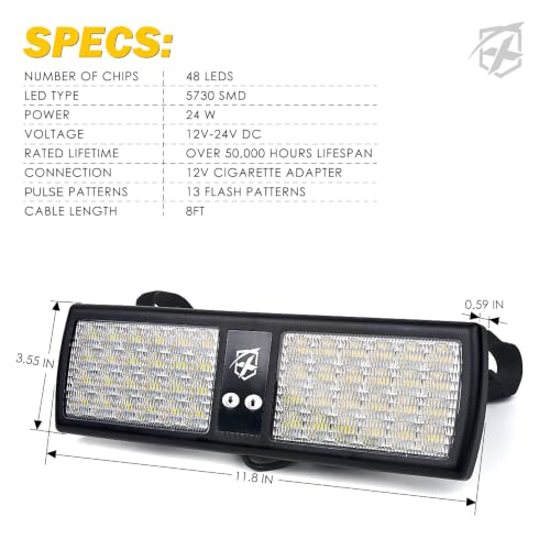 Image of Xprite White 48LED Visor Lights Interior Windshield Sunshield Lights for Construction Vehicles Towing Work Trucks Plows Pickup Truck