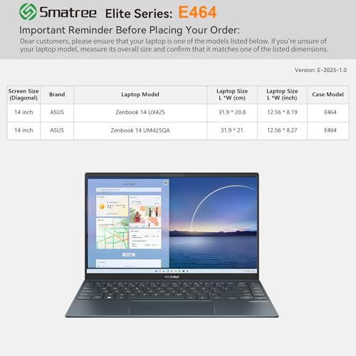 Image of Smatree Laptop Sleeve for 14 inch ASUS Zenbook 14 UX425 /UM425QA | Case with Accessory Pocket,Patented Shockproof Design (E464)