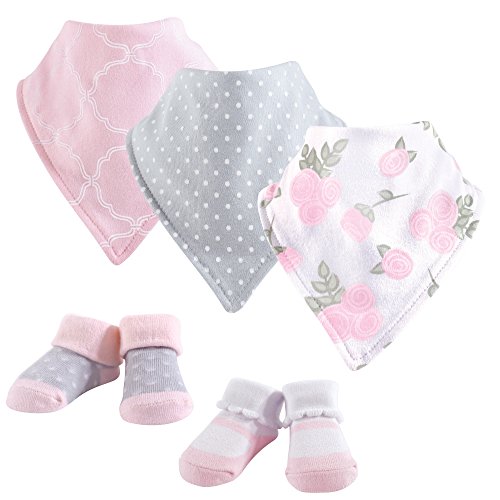 Image of Hudson Baby Unisex Baby Cotton Bib and Sock Set, Pink Rose, One Size