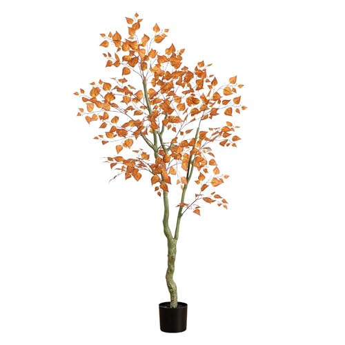 Nearly Natural 6ft Autumn Birch Leaf Artificial Fall Tree - Harvest Season Decor - Indoor Faux Plant...