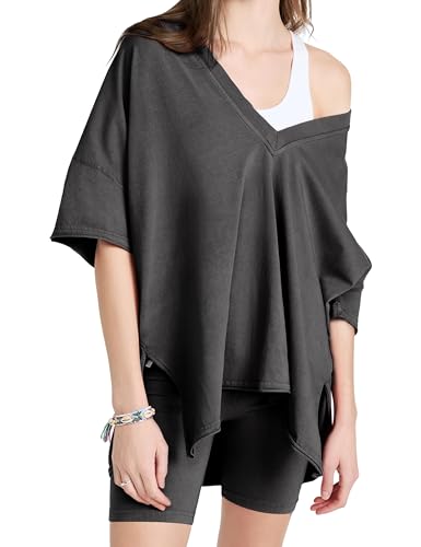 LTSCNRM 2 Piece Outfits for Women Reversible Oversized T Shirt Biker Shorts Sets Workout Tracksuit2