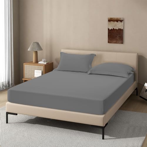 Image of Dark Grey Fitted Sheet,Twin Size Fitted Sheet with Deep Pocket 18 inch,Ultra Soft & Breathable FittedSheet Easily Fits 18 inch to 24 inch Mattress