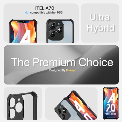 Image of Pikkme Crystal Clear Transparent Back Cover | Ultra Hyrbid | Full Camera Protection | Raised Edge | Bumper Case for itel A70 (Black)