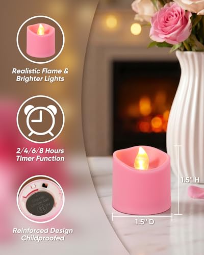Image of Homemory 12Pack Pink 400+Hour Remote Control Flameless Candles, 2 /4 /6 /8H Timer Led Votive Candles, Battery Operated Tea Lights for Wedding Table Centerpiece, Holidays, Halloween Pumpkins, Christmas