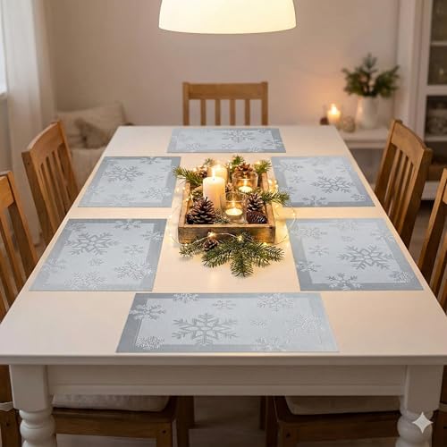 Image of YELONA Placemats for Dining Table - Heat Resistant, Non-Slip & Washable PVC Vinyl Table Mats - Set of 6, 45 x 30 cm (Glacier Grey)