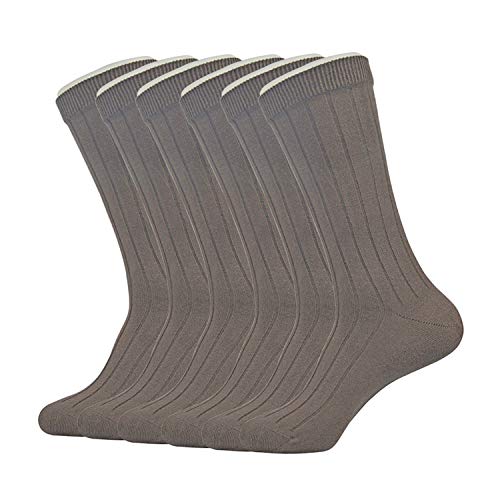EnerWear Men's Classics Dress Flat Knit Crew Socks Pack of 6 (One Size Fit Most, Coffee)