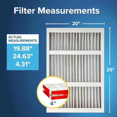Filtrete 20x25x4 AC Furnace Air Filter, MPR 1000, MERV 11, Fits Honeywell & AprilAire Space-Gard, Allergen Defense, Electrostatic Air Cleaning Filter, 4-Pack (Actual Size 19.88 x 24.63 x 4.31)
