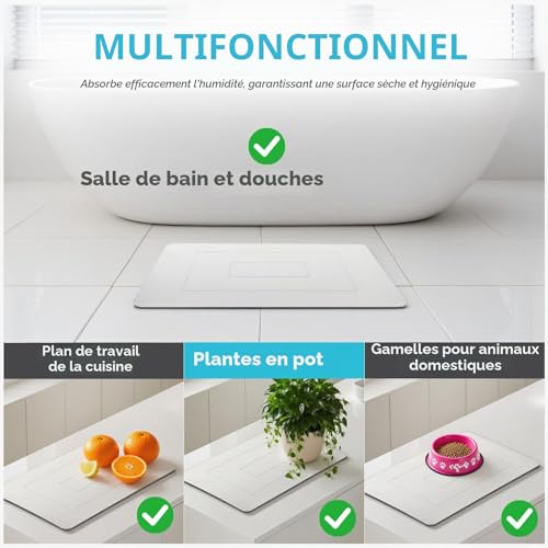 Tapis de bain diatomite pierre rigide blanc gris de luxe - 6