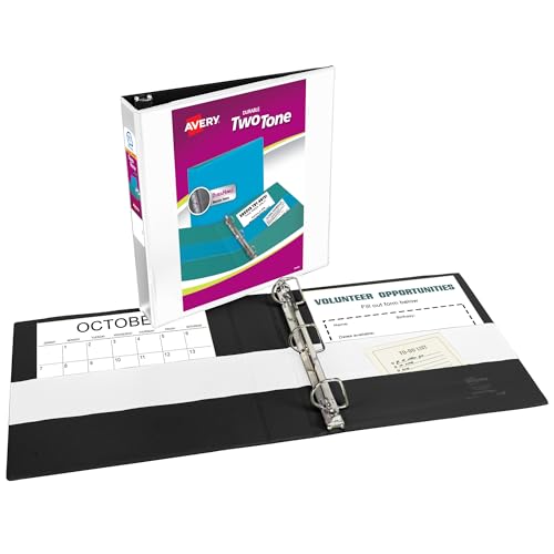 Image of Avery Two-Tone Durable View 3 Ring Binder, 1.5 Inch Slant Rings, White /Black Binder (17287)
