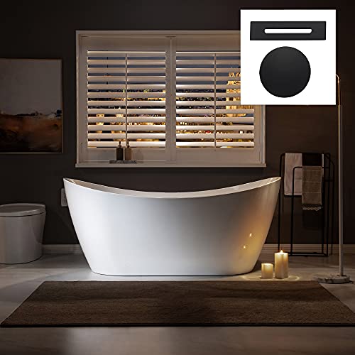 WOODBRIDGE 67" Acrylic Freestanding Bathtub Contemporary Soaking White Tub with Matte Black Overflow and Drain,B0010-MB