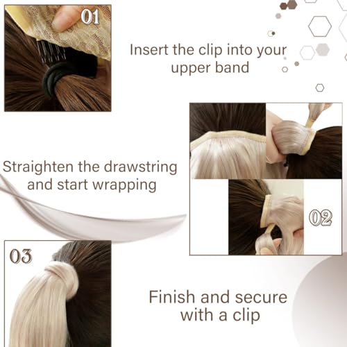 Hetto Ponytail Extension Human Hair Wrap Around Hair Extensions Ponytail Blonde Pony Tail Extension 12inch 70G One Piece