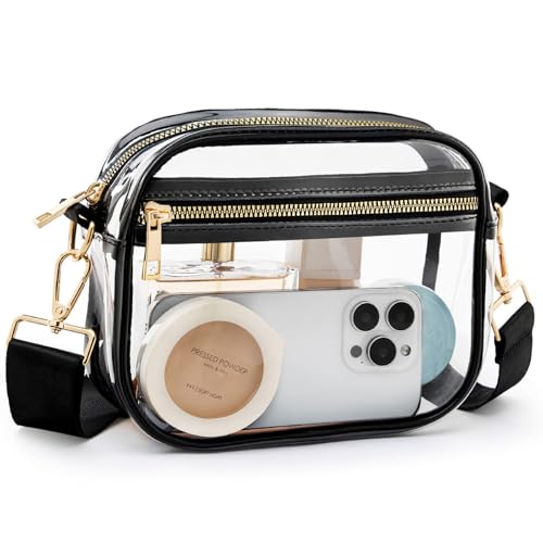 Image of Fibrdoo Clear Bag Stadium Approved, Leather Clear Crossbody Purse Bag for Concerts Sports Events Festivals