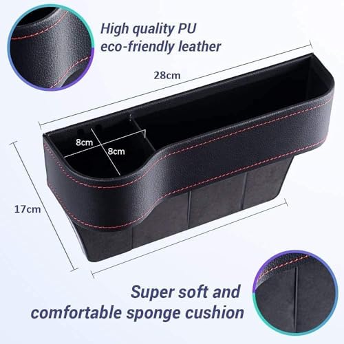 Image of Car Seat Gap Filler Organizer with Cup Holder - PU Leather Side Storage Box with Charging Hole, Anti Drop Seat Gap Pocket for Phone, Wallet, Keys and Bottles for Cars SUVs