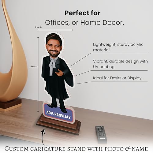 Image of SAVRI Personalized Lawyer Gift Combo - Customized Acrylic Caricature 6x8 inch with Name Mug | Advocate, Vakil, Judge & Law Student Gift | Legal Professional Desk Decor | Graduation & Birthday Gift