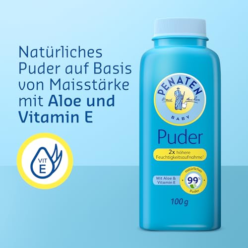 Penaten natürliches Baby Puder mit Aloe & Vitamin E, Puder auf Basis von Maisstärke, pflegt sanft Babyhaut, frisches und trockenes Hautgefühl 6