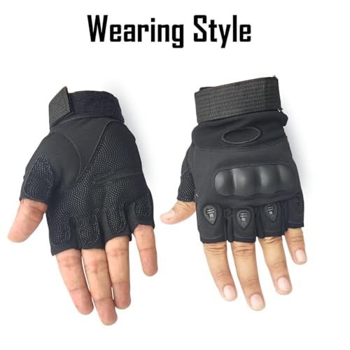 Image of Tactical Riding Gloves for Men - Half-Finger Motorcycle Gloves with Rubber Knuckle Guard, Non-Slip Grip & Palm Padding - Ideal for Bike Riders, Sports, and Outdoors (Black)