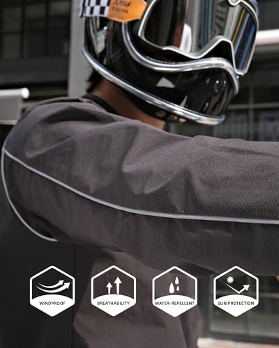 RIDEIRON Motorradjacke Herren Winddichte Leichte Gefütterte für alle Jahreszeiten Wasserdicht UPF40+ Sonnenschutz Kompakt Tragbar Geeignet zum Motorradf Klettern Schwarz XL
