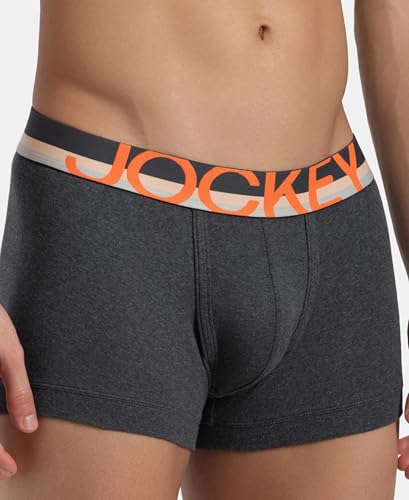 Image of Jockey FP03 Men's Super Combed Cotton Rib Solid Trunk with Ultrasoft Waistband Charcoal Melange S