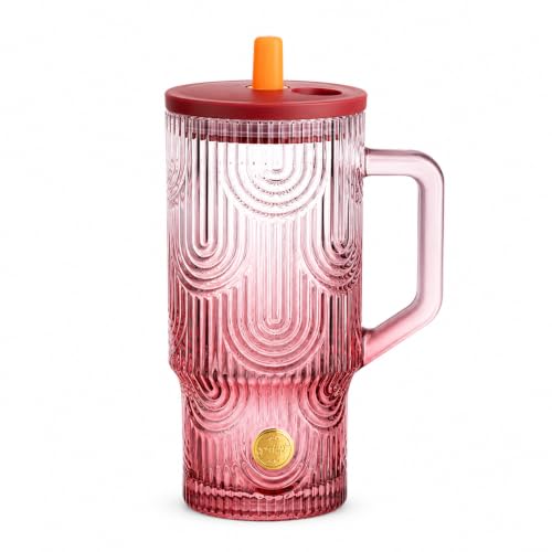 Image of Glass Tumbler with Handle, Lid & Straw - 620ml, Set of 1, Reusable Drinking Cup, Leak-Resistant Sipper Mug for Iced Coffee, Water, Juice, Smoothies, Bubble Tea, Home, Office & Travel