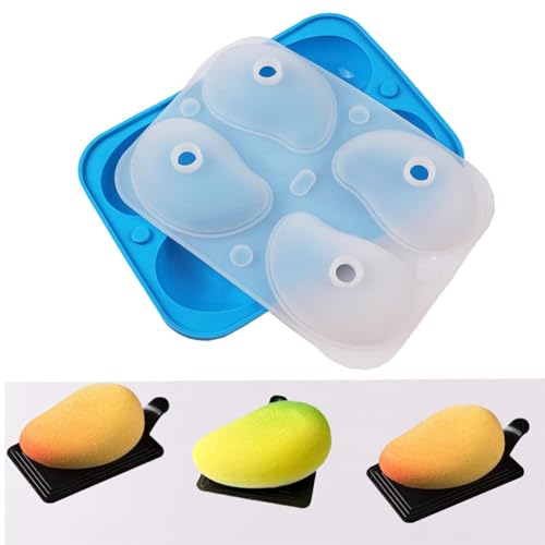 TOPBSFARNY Molde de silicona con forma de mango para tartas, 4 agujeros, pudín de frutas, bandeja de hielo, gelatina, pastelería, helado, mousse, moldes para hornear pasteles