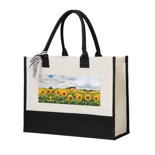 Liulannq Sunflower Field - Bolso de mano elegante para mujer, con costuras de lona