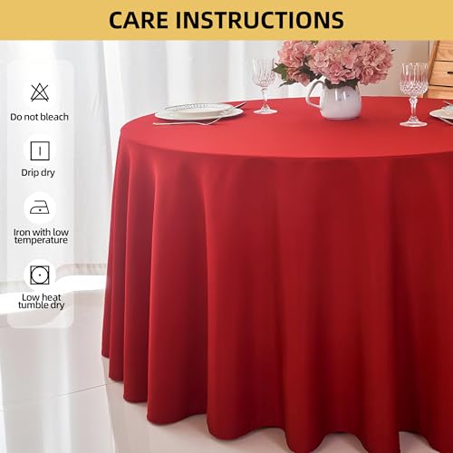 Image of 2-Pack Round 120-inch Red Table Cloths, Solid Stain and Wrinkle Resistant Circular Tablecloth, Premium Plain Weave Polyester Fabric Table Linen Covers for Hotel, Banquet