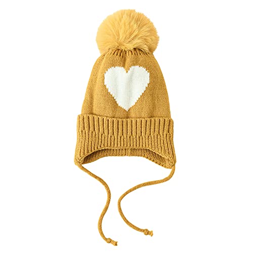 FGUUTYM Jersey con patrón de amor sombrero cálido sombrero orejas moda unisex punto invierno proteger gorras niño niña (amarillo, talla única), amarillo, Talla única
