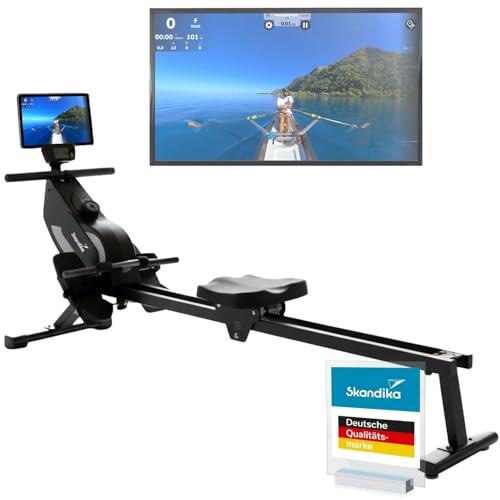 Skandika Rudergerät für Zuhause Venn P5-M | Rudermaschine mit Magnetwiderstand, Lange Laufschiene, 16 Stufen, Bluetooth, Kinomap App kompatibel, bis 135 kg | Rudermaschine für Zuhause, Fitness, Sport