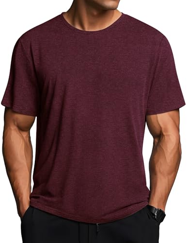Weardear Sport T Shirts Herren Schnelltrocknend Funktionsshirt Sommer Laufshirt Athletic Lässig Fitness Tshirt Rundhals Atmungsaktiv Kurzarmshirt Tiefrot XL