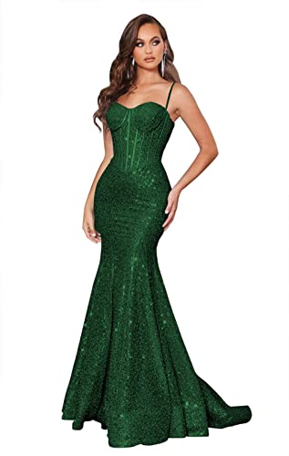 Women's Sequin Mermaid Prom Dresses Long Spaghetti Straps Sparkly Formal Dress Evening Gowns