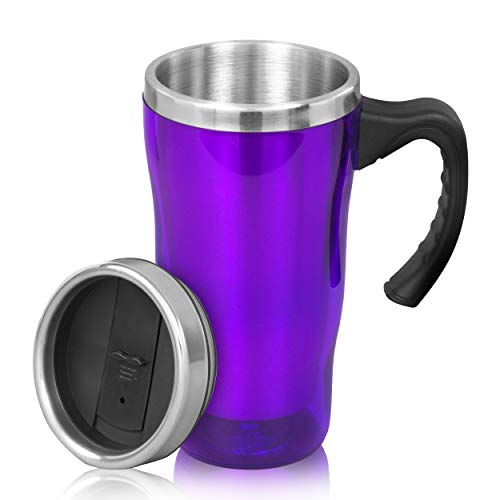 Coffee Mugs with Handle – Stainless Steel Mug with Plastic Outside – Thermal Insulated Travel Cup To Go – Reusable Coffee Cup For Hot And Cold Drinks – Available in 4 Colors