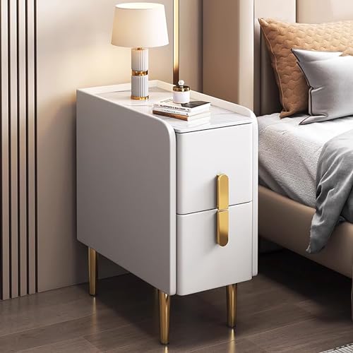 Table de Chevet étroite avec Finition en Cuir Pu, Table D'appoint Table de Nuit Moderne, Armoire de Rangement à Double Tiroir pour Chambre à Coucher,Petits...