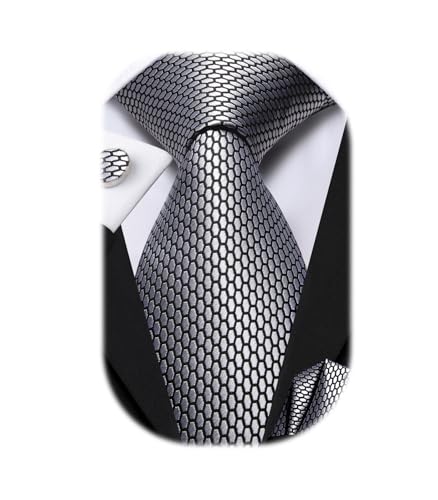 Image of Hi-Tie Mens 70inches Tie Set Extra Long Necktie for Men Cufflinks Handkerchief Big Tall Men Business Wedding
