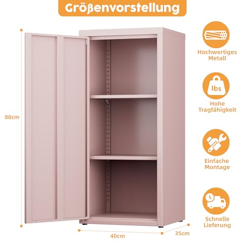 SUPEER Metall Aktenschrank Büro mit Einzeltür,Ordnerschrank 88x40x35 cm, 2 höhenverstellbare Ablagen,Robustes Metallspind für Dokumente, Akten & Bürozubehö(pink)