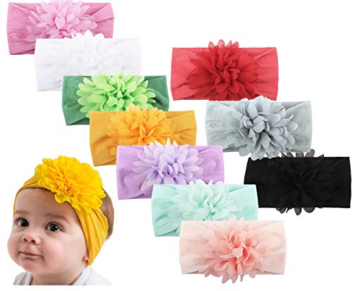 Baby Girl Nylon Headbands Newborn Infant Toddler Bow Hairbands Soft Headwrap Children Hair Accessories (10PACK-MUL8)
