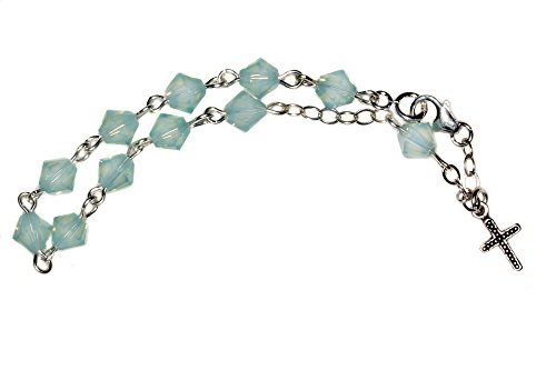 Alternative view of Girls Rosary Bracelet made with Pacific Opalized Green Austrian Crystals - October (Communion, Reconciliation, Birthday & more)