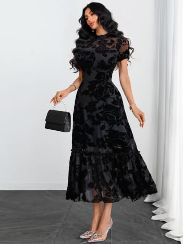 Image of GothDark Women's Summer Floral Mesh Ruffle Casual Maxi Wedding Guest Dress
