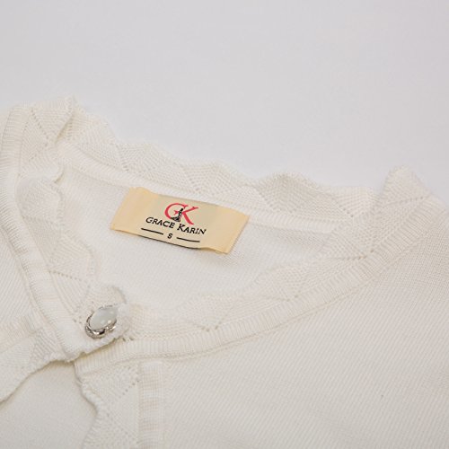 Grace Karin Women's Classic 3/4 Sleeve Open Front Knit Cropped Bolero Cardigan (Black+Ivory, Large) #TOP6