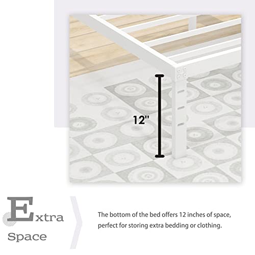 Alazyhome Twin Size Bed Frame 14 Inch Metal Platform Bed Frame Heavy Duty Steel Slats Support No Box Spring Needed Noise-Free Easy Assembly White #TOP5