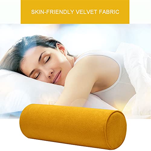 Velvetcossy Cylinder Round Memory Foam Support Pillows 17.8X6 Cervical Neck Roll Pillow With Pillowcase Soft, Comfortable And Breathable For Sleeping, Chair, Car, Sofa，Travel Yellow #TOP1