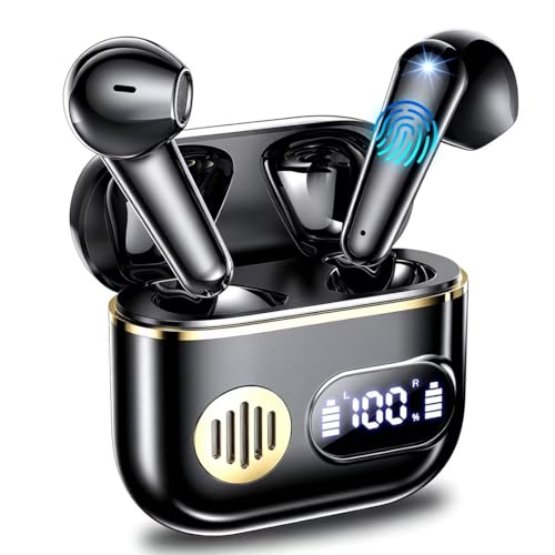 Image of CoolJumper Wireless Earbuds, 48 Playtime Headphones with Micphone, LED Display in Ear Earphones Clear Calls IPX7 Waterproof Running Earpiece Midnight Black