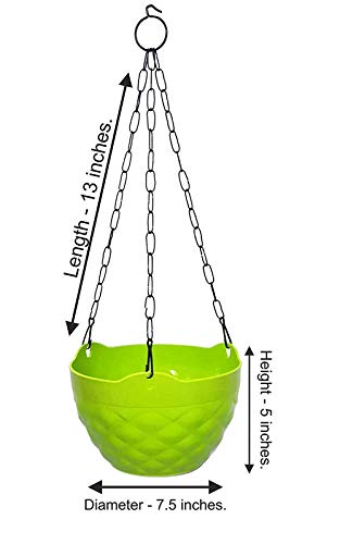 Go Hooked Multicolor Round Diamond Plastic Hanging Pots & Planters with Metal Hanging Chain for Home Garden Balcony (Multicolor) Pack of 5