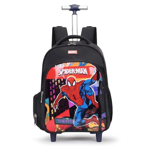 Image of NOVEX Marvel Spiderman Boys Kids School Backpack - 17 Inch | Trolley Bag Convertible Rolling Backpack with Wheels & Adjustable Handle | Spacious School Bags, Lightweight & Durable | Black