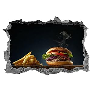 Muurstickers 3D Spiegelweergave Doorbreken De Muur Vinyl Muurstickers Verwijderbare DIY Vinyl Muurstickers Voedsel voor…