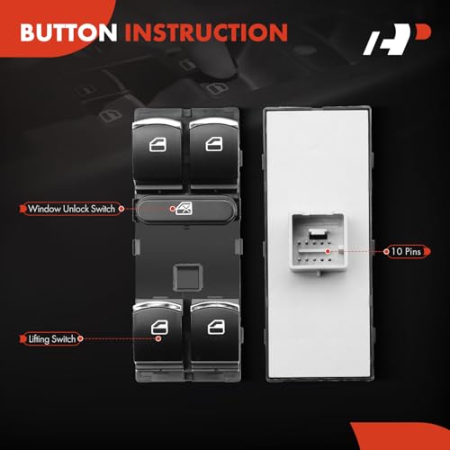 A-Premium Master Power Window Switch Compatible with Volkswagen Jetta 2011-2016, Golf 2010-2013, Tiguan 2009-2017, Passat 2012-2016, CC 2012-2017, Front Left Driver Side, Replace# 5K4959857, 5nd959857