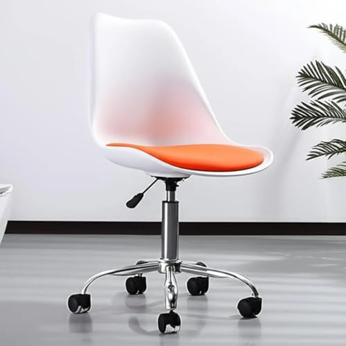 Image of Amazon Brand - Umi Height-Adjustable Modern Revolving Rotary Arm Office Study Desk Chair - Ideal for Spa, Bar, Home - White & Orange Color